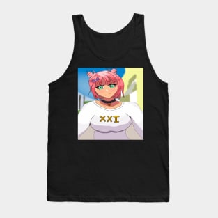 Short Pink Hair Anime Girl and Green eyes Tank Top